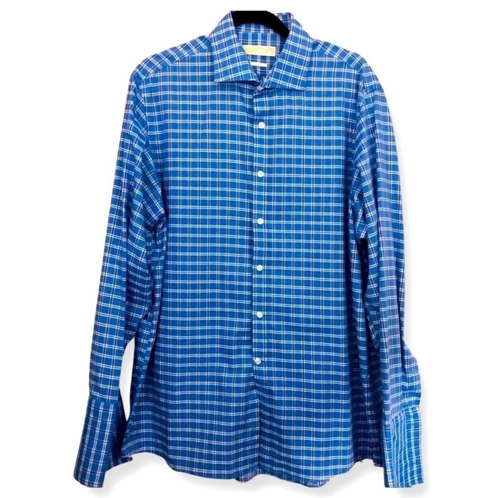 Michael Kors Men’s Blue Plaid Button Down Long Sleeve Shirt